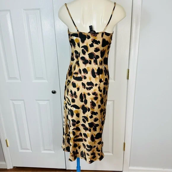 FOREVER 21 Dress ANIMAL PRINT dress PARTY DRESS slip dress flouncy tan black S - Picture 3 of 9